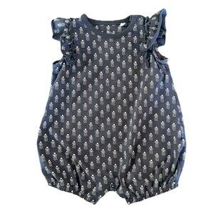 Navy Floral-Pattern Ruffle Sleeve Baby One-Piece Bodysuit